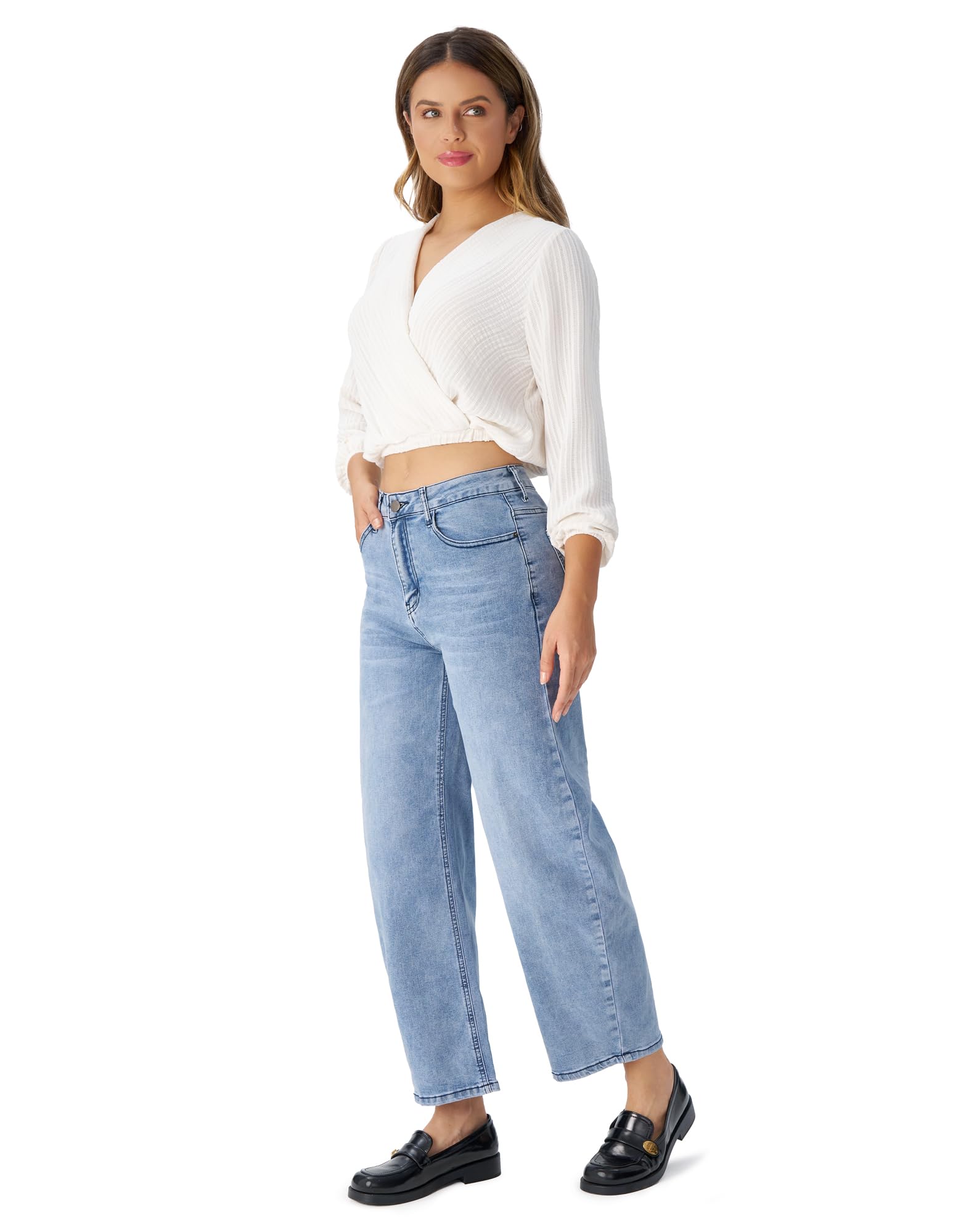 Women's Barrel Jeans High Waisted Wide Leg Cropped Jeans Stretchy Baggy Ankle Denim Pants