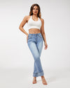 Women’s Straight Leg Jeans High Waisted Boyfriend Stretchy Cuffed Denim Pants