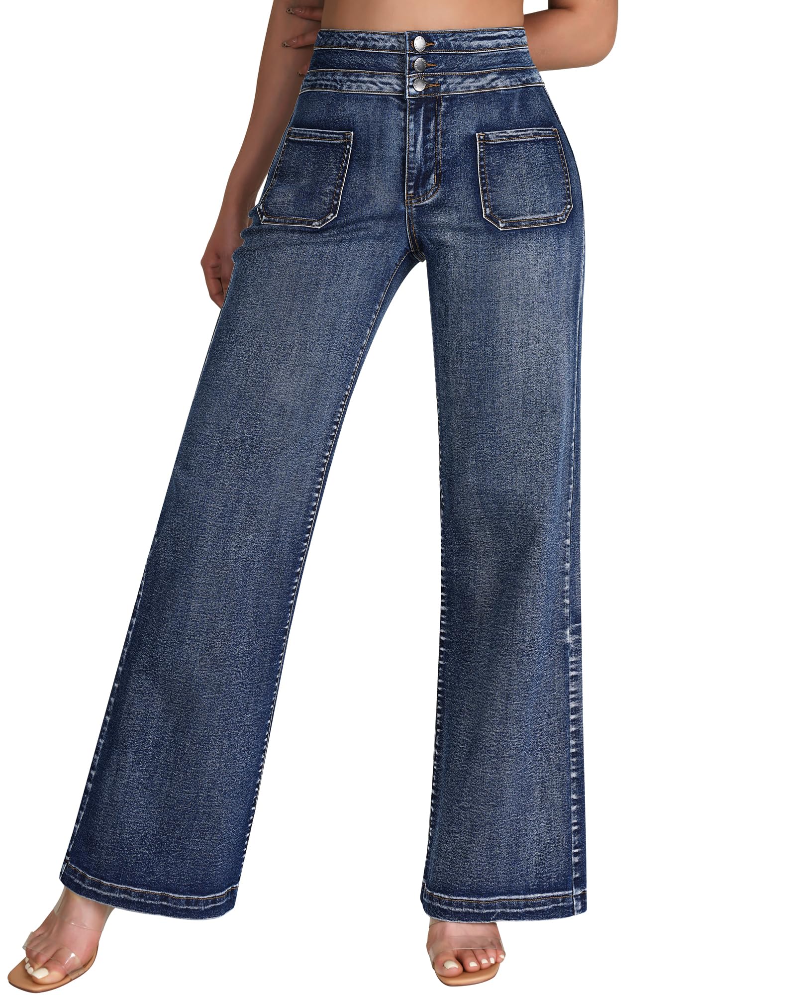 Wide Leg Sweatpant Jeans Woman High Waisted Stretchy Trendy Loose Denim Jeans