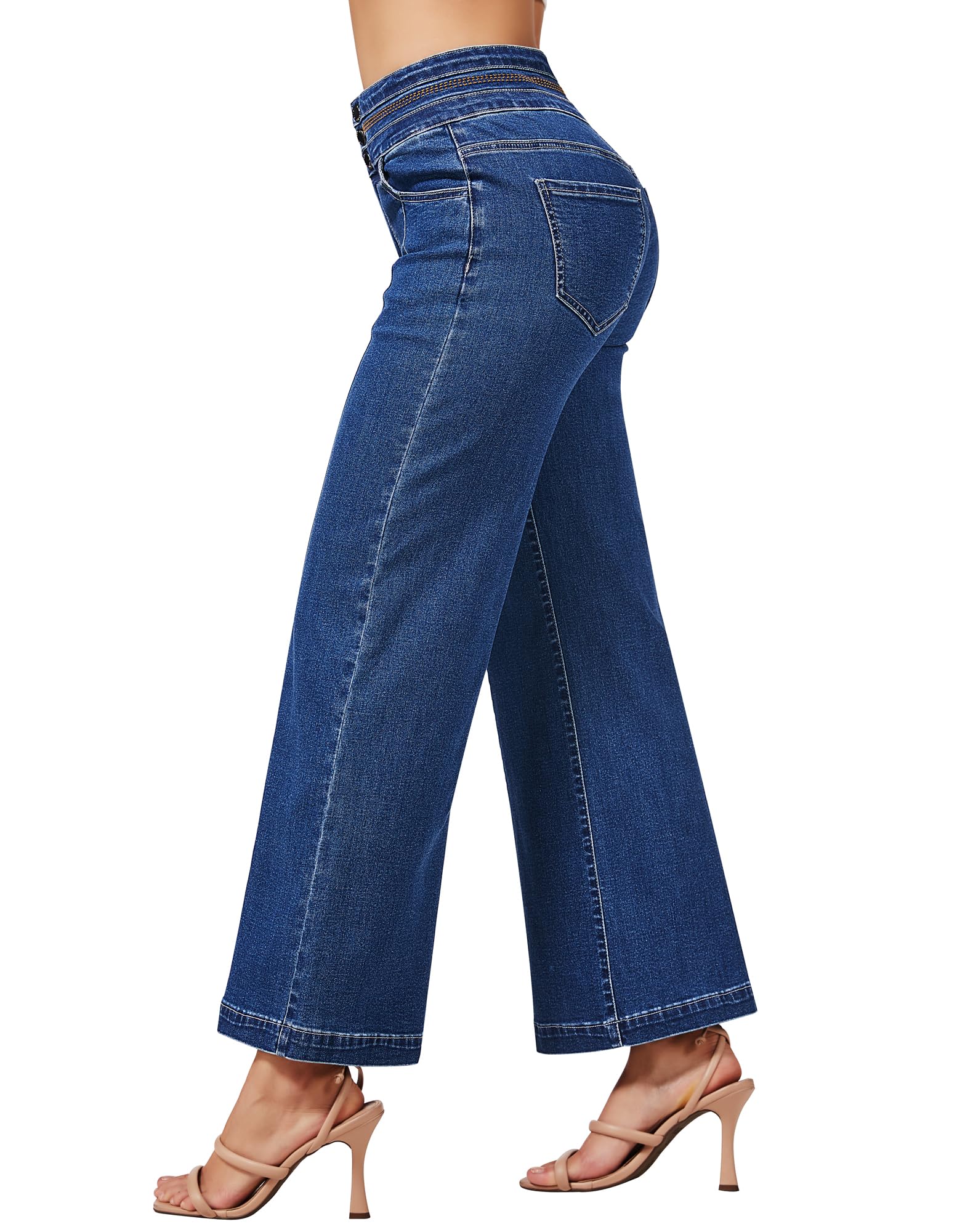 Women's Wide Leg Cropped Jeans High Waisted Ankle Trouser Jeans Boyfriend Stretchy Front Seam Denim Pants