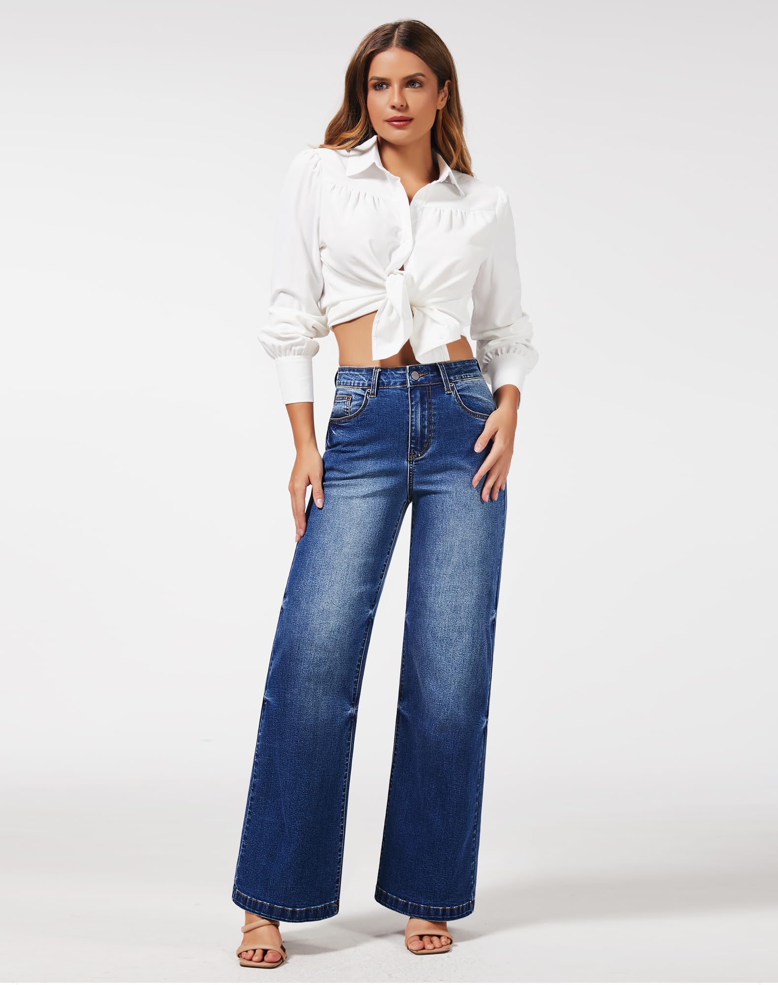 Women's Wide Leg Sweatpant Jeans High Waisted Trendy Stretchy Loose Trouser Jeans