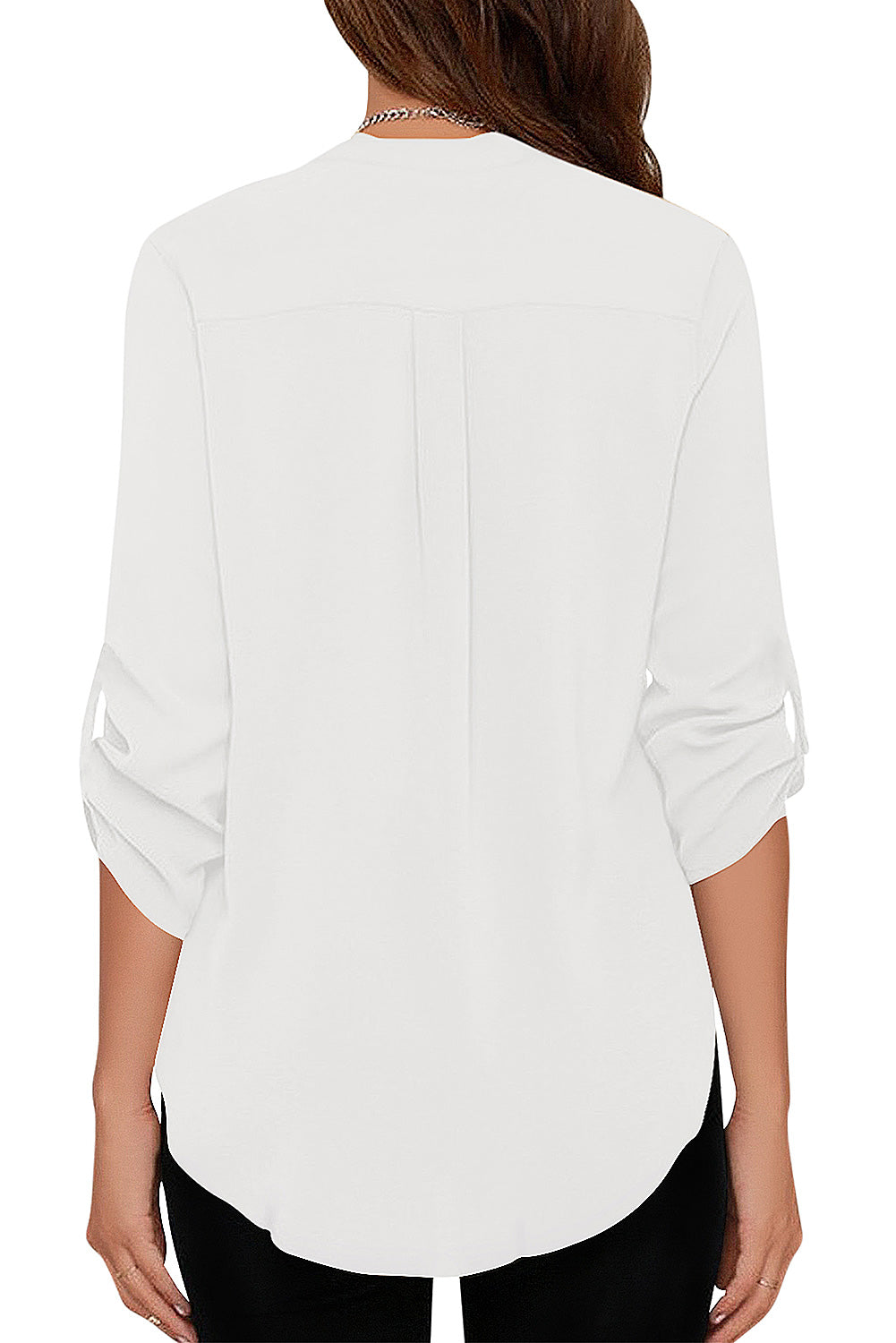 Women's Business Casual V Neck Cuffed Sleeves Work Blouse Top