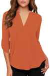 Women's Business Casual V Neck Cuffed Sleeves Work Blouse Top