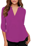 Women's Business Casual V Neck Cuffed Sleeves Work Blouse Top
