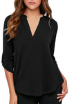 Women's Business Casual V Neck Cuffed Sleeves Work Blouse Top