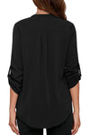 Women's Business Casual V Neck Cuffed Sleeves Work Blouse Top