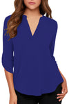 Women's Business Casual V Neck Cuffed Sleeves Work Blouse Top