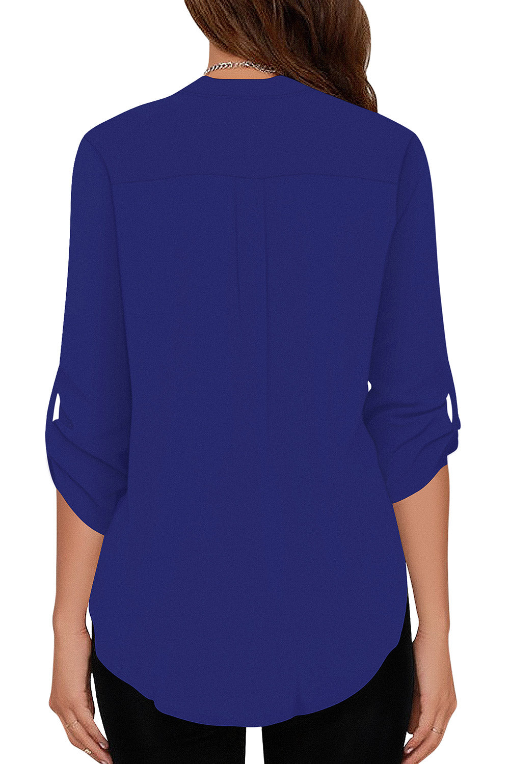 Women's Business Casual V Neck Cuffed Sleeves Work Blouse Top