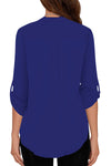 Women's Business Casual V Neck Cuffed Sleeves Work Blouse Top