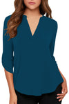Women's Business Casual V Neck Cuffed Sleeves Work Blouse Top