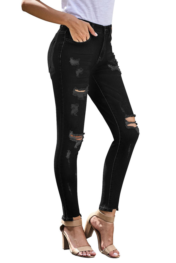 Mid Rise Ripped Stretchy Ankle Skinny Jeans