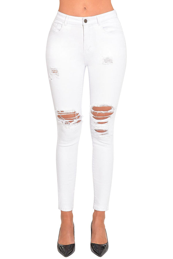 Women's Essentials Ripped Mid Rise Destroyed Skinny Jeans