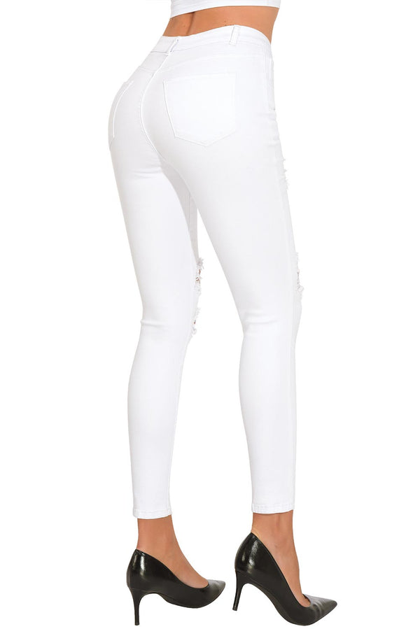 Women's Essentials Ripped Mid Rise Destroyed Skinny Jeans