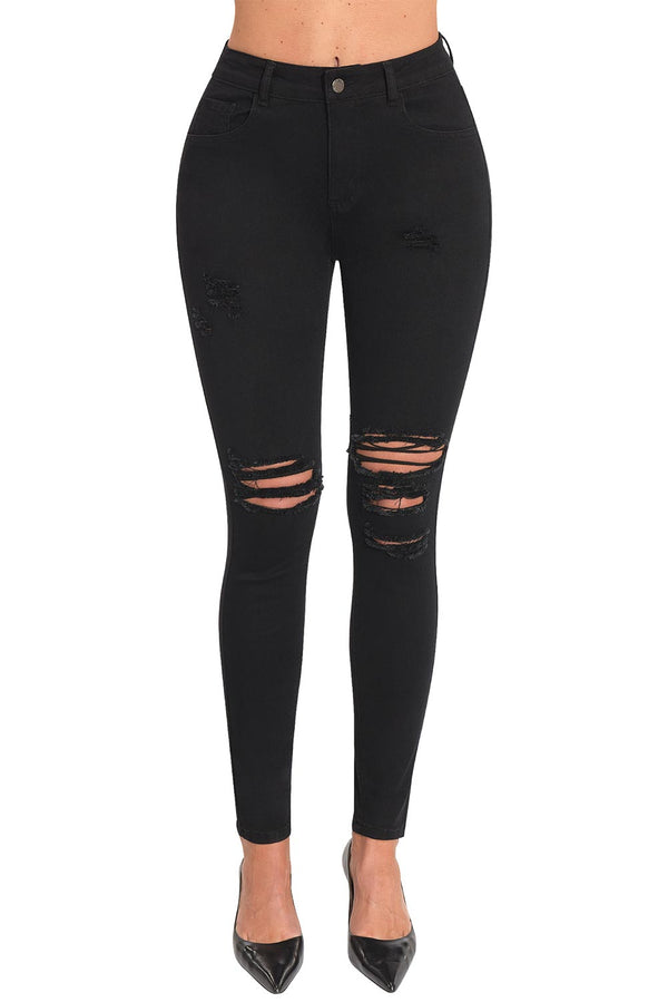 Women's Essentials Ripped Mid Rise Destroyed Skinny Jeans