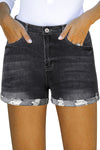 Mid Rise Stretchy Ripped Rolled Cuff Denim Shorts