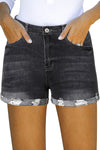 Mid Rise Stretchy Ripped Rolled Cuff Denim Shorts