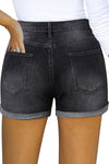 Mid Rise Stretchy Ripped Rolled Cuff Denim Shorts