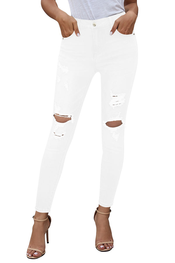 Mid Rise Ripped Stretch Skinny Jeans