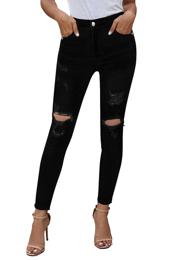 Mid Rise Ripped Stretch Skinny Jeans