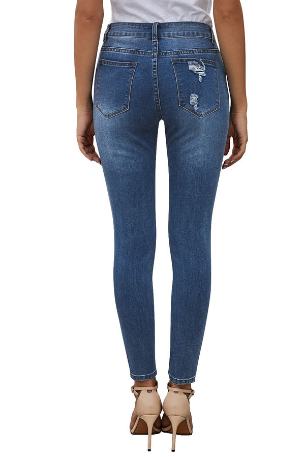 Mid Rise Ripped Stretch Skinny Jeans