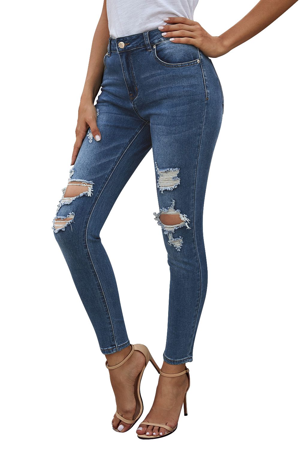 Mid Rise Ripped Stretch Skinny Jeans