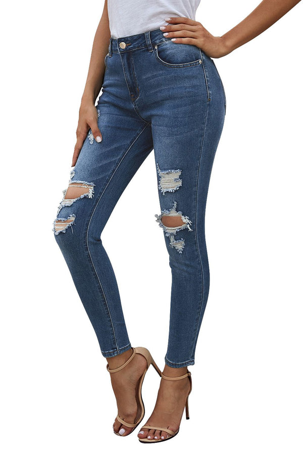 Mid Rise Ripped Stretch Skinny Jeans