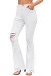 MID RISE DISTRESSED FLARE JEANS#color_white