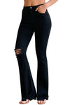 MID RISE DISTRESSED FLARE JEANS#color_black