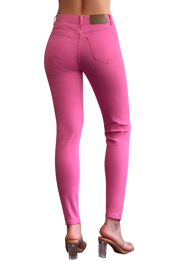 Mid Rise Ripped Ankle Skinny Jeans#color_hot-pink