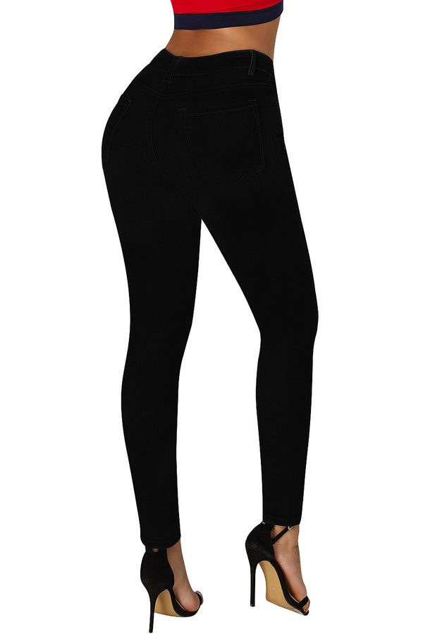 Mid Rise Ripped Ankle Skinny Jeans#color_black