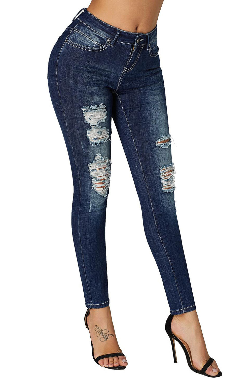 Mid Rise Ripped Ankle Skinny Jeans#color_dark-blue-wash