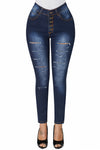 High Rise Buttons Belt Skinny Jeans#color_light-blue-wash