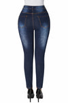 High Rise Buttons Belt Skinny Jeans#color_light-blue-wash