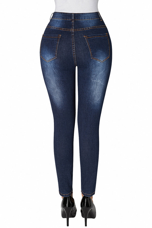 High Rise Buttons Belt Skinny Jeans#color_light-blue-wash