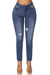 High Rise Ripped Stretchy Skinny Ankle Jeans#color_blue-wash