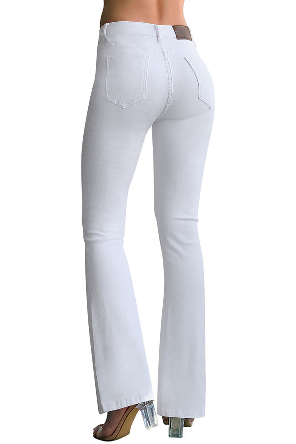 MID RISE STRECTHY FLARE JEANS#color_white