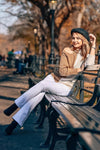 MID RISE STRECTHY FLARE JEANS#color_white