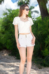 High Rise Stretchy Cuffed Denim Shorts