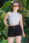 High Rise Stretchy Cuffed Denim Shorts