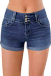 High Rise Stretchy Cuffed Denim Shorts