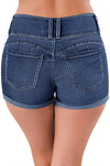 High Rise Stretchy Cuffed Denim Shorts