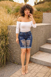 Mid Rise Hollow-out Ripped Bermuda Shorts