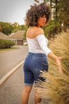 Mid Rise Hollow-out Ripped Bermuda Shorts
