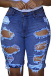 Mid Rise Hollow-out Ripped Bermuda Shorts