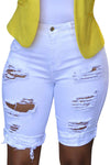 Mid Rise Hollow-out Ripped Bermuda Shorts