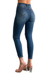 Blue Button Fly High Waist Ripped Skinny Fit Ankle Jeans