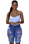 Mid Rise Hollow-out Ripped Bermuda Shorts