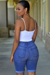 Mid Rise Hollow-out Ripped Bermuda Shorts