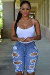 Mid Rise Hollow-out Ripped Bermuda Shorts