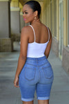 Mid Rise Hollow-out Ripped Bermuda Shorts